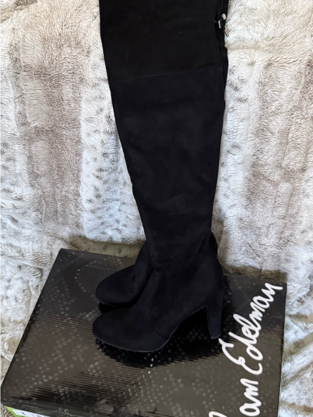 Sam Edelman Black Suede Over-the-Knee Block Heel Boots